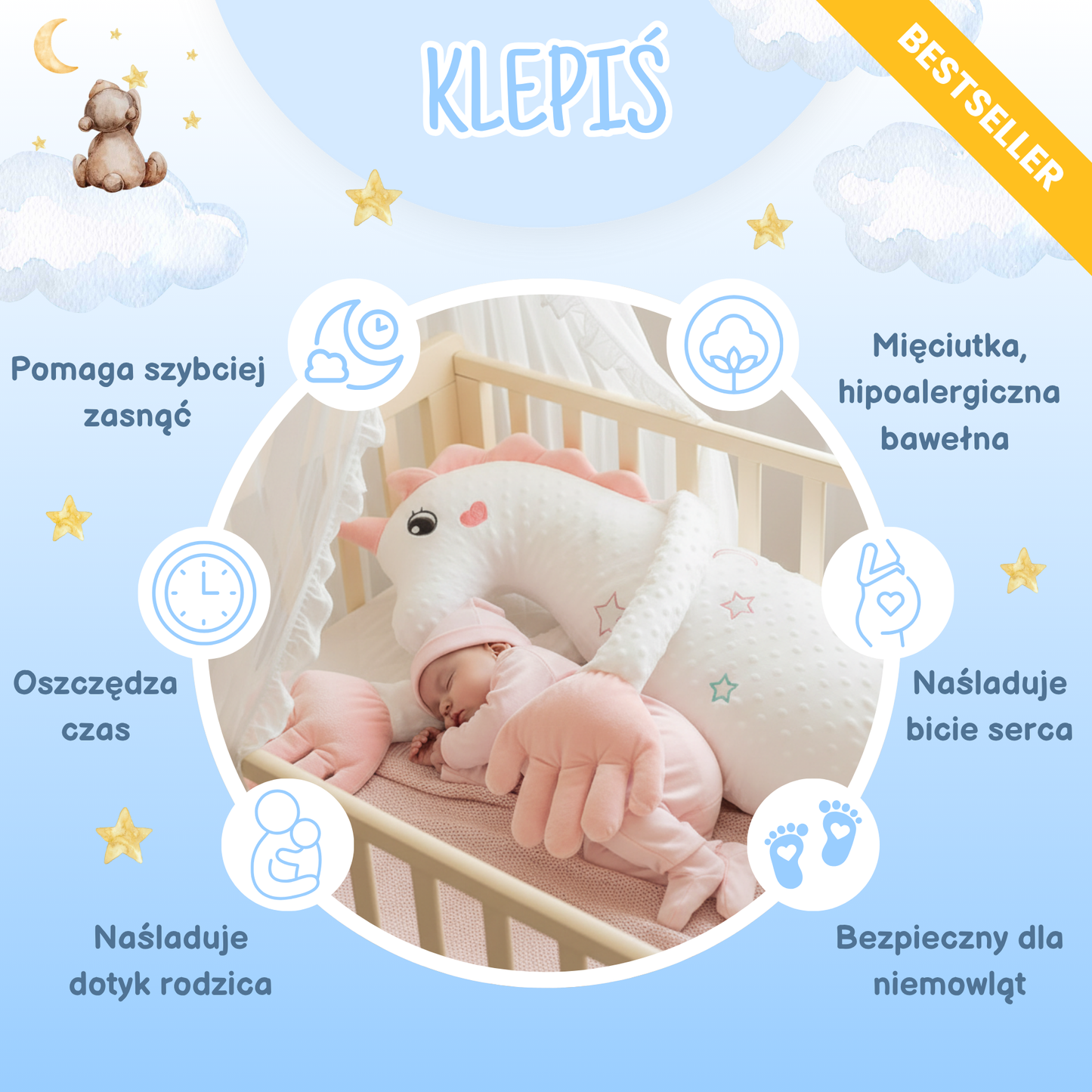 Klepiś Großes Einhorn - Schlafende Pfote für Kinder